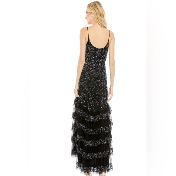 MAC DUGGAL Black Embellished Scoop Neck Tiered Gown Size 12 New - Picture 3 of 12